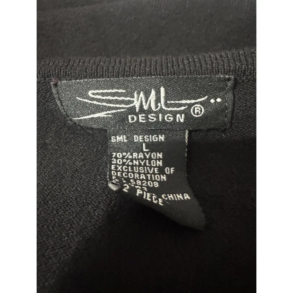 SML‎ Design Women's Black Wrap Sweater with Floral Embroidery